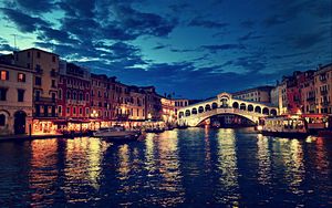 Preview wallpaper rialto bridge, italy, night, river, building