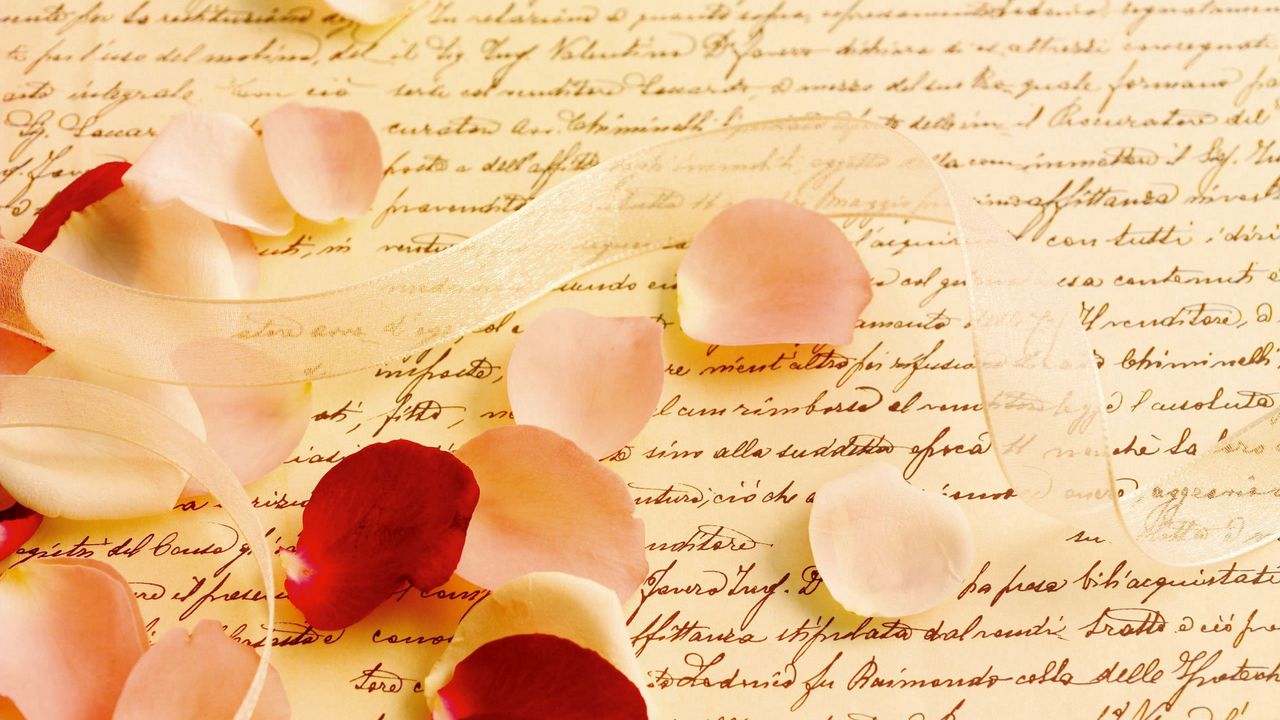 Wallpaper ribbon, petals, rose, email, parchment