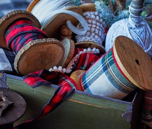 Preview wallpaper ribbons, spools, needlework, decor, box, aesthetics