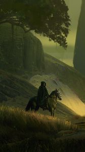 Preview wallpaper rider, cloak, horse, fantasy, art