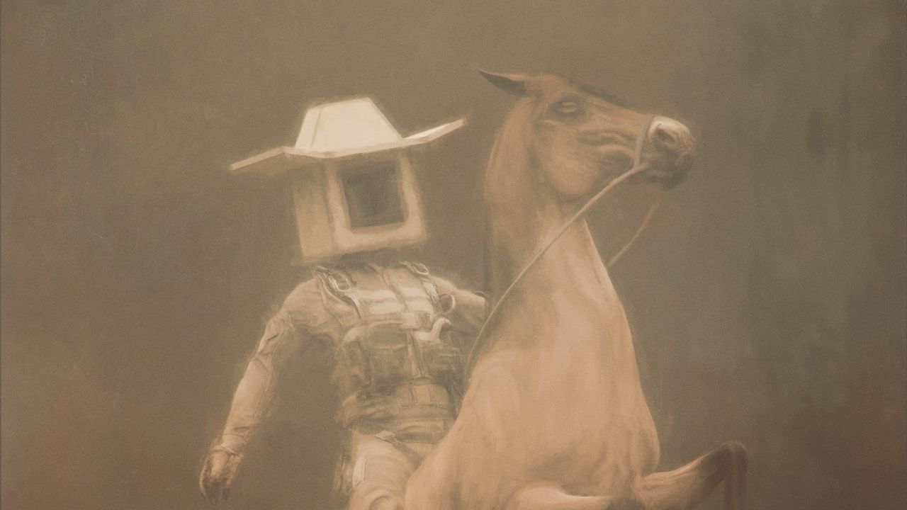 Wallpaper rider, cowboy, cube, horse, fantasy, art