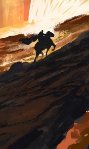 Preview wallpaper rider, horse, silhouettes, rock, art