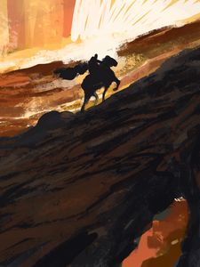 Preview wallpaper rider, horse, silhouettes, rock, art