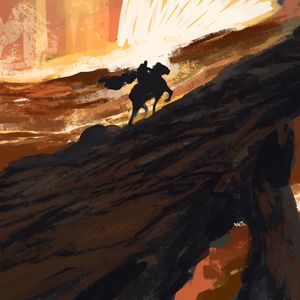 Preview wallpaper rider, horse, silhouettes, rock, art