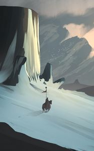 Preview wallpaper rider, horse, silhouettes, slope, mountains, art