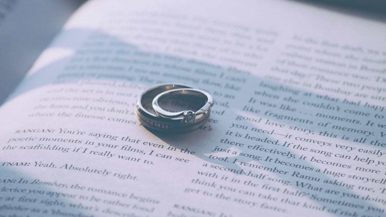 Wallpaper rings, engagement rings, book, couple, love