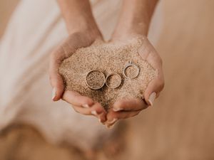 Preview wallpaper rings, hands, sand, palms