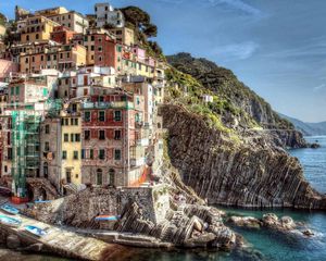 Preview wallpaper riomaggiore, italy, shore, cliff, hdr