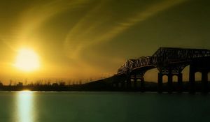 Preview wallpaper rising, bridge, river, design, morning