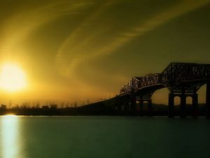 Preview wallpaper rising, bridge, river, design, morning