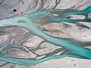 Preview wallpaper river, aerial view, branched, relief, deserted