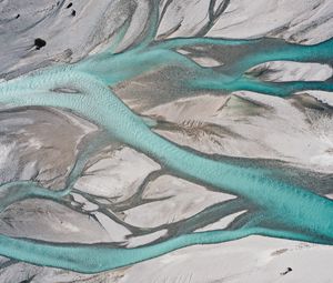 Preview wallpaper river, aerial view, branched, relief, deserted