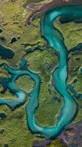 Preview wallpaper river, aerial view, winding, overview, height