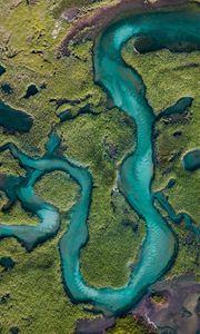 Preview wallpaper river, aerial view, winding, overview, height