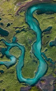 Preview wallpaper river, aerial view, winding, overview, height