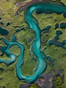 Preview wallpaper river, aerial view, winding, overview, height