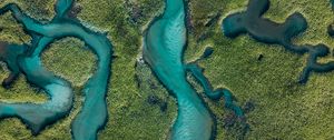 Preview wallpaper river, aerial view, winding, overview, height