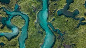 Preview wallpaper river, aerial view, winding, overview, height