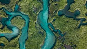 Preview wallpaper river, aerial view, winding, overview, height