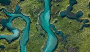 Preview wallpaper river, aerial view, winding, overview, height