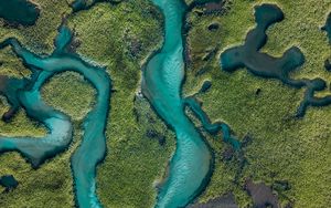 Preview wallpaper river, aerial view, winding, overview, height