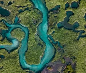 Preview wallpaper river, aerial view, winding, overview, height