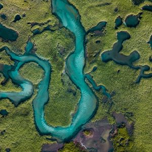 Preview wallpaper river, aerial view, winding, overview, height