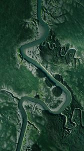 Preview wallpaper river, aerial view, winding, grass