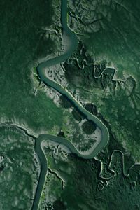 Preview wallpaper river, aerial view, winding, grass
