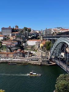 Preview wallpaper river, boat, buildings, city, bridge