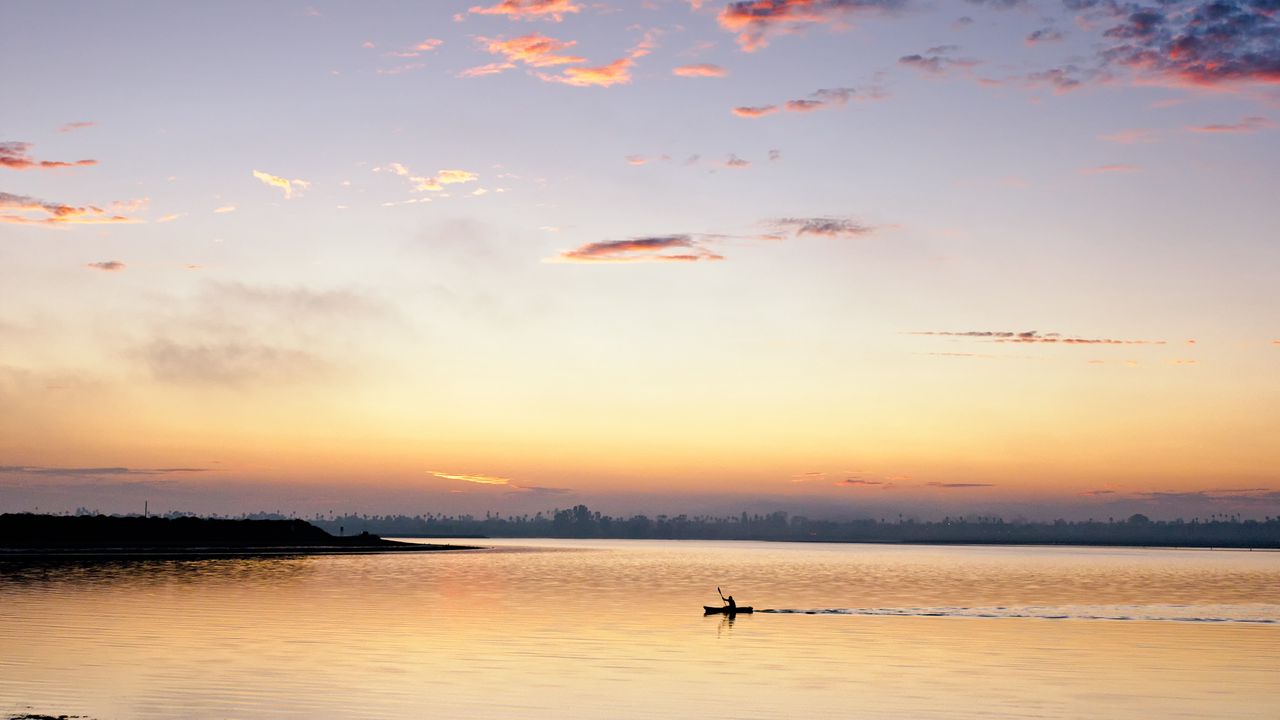 Wallpaper river, boat, dusk, water, dark
