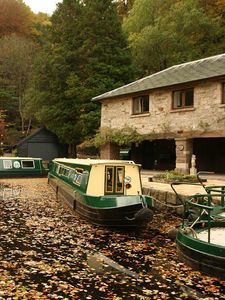 Preview wallpaper river, boat, fall, foliage