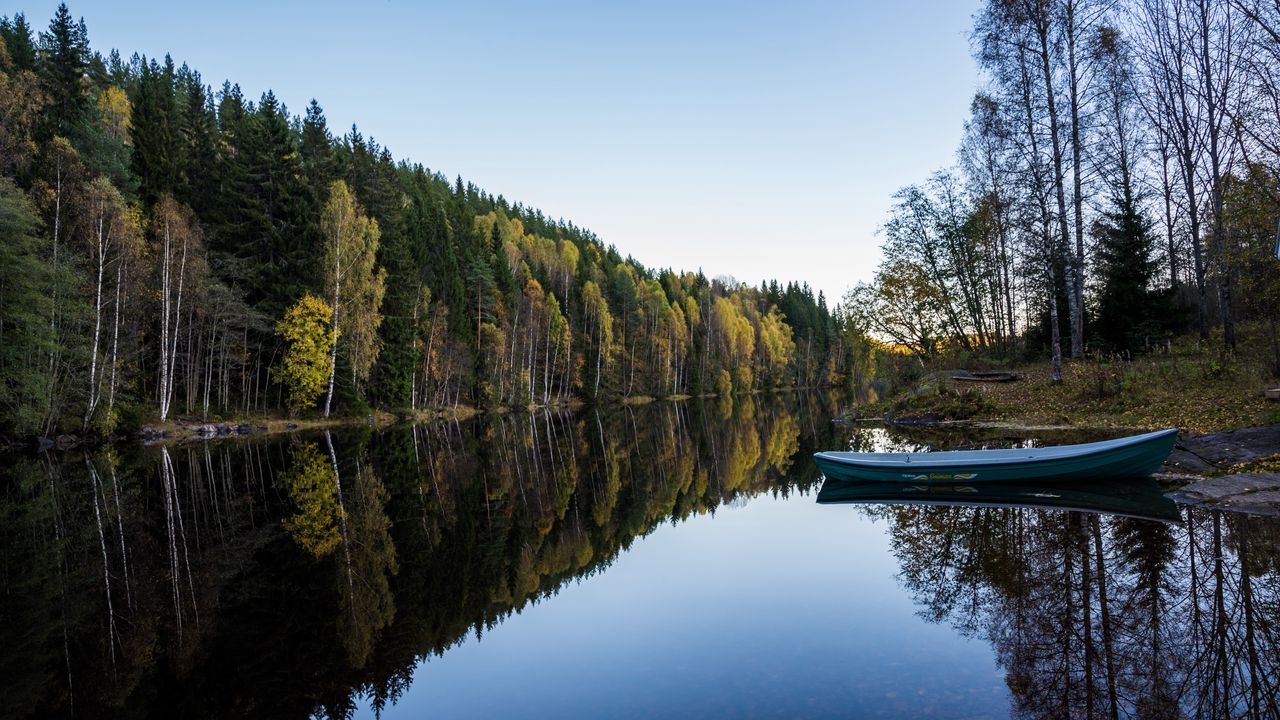 Wallpaper river, boat, forest, water, nature