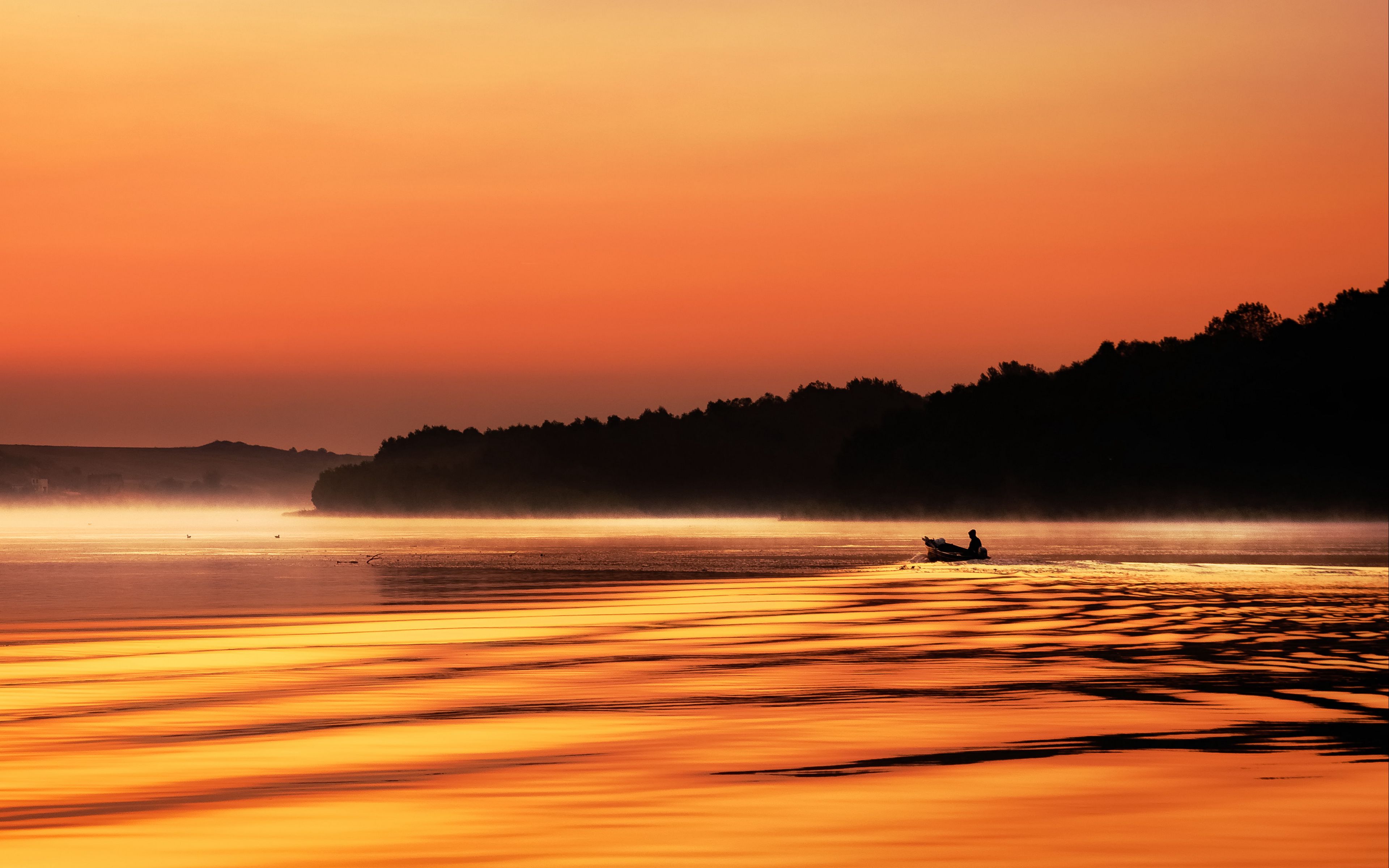 Download Wallpaper 3840x2400 River Boat Silhouette Twilight 4k Ultra 