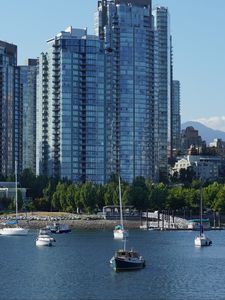 Preview wallpaper river, boats, city, buildings, coast