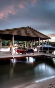 Preview wallpaper river, boats, dock, hdr