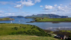 Preview wallpaper river, boats, meadow, nature, landscape