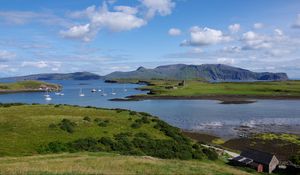 Preview wallpaper river, boats, meadow, nature, landscape