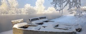 Preview wallpaper river, boats, winter, landscape