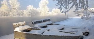 Preview wallpaper river, boats, winter, landscape