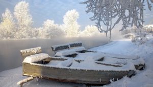 Preview wallpaper river, boats, winter, landscape