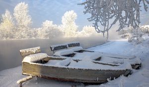 Preview wallpaper river, boats, winter, landscape