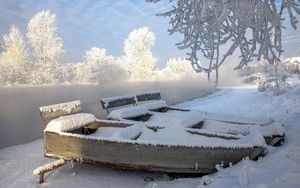 Preview wallpaper river, boats, winter, landscape