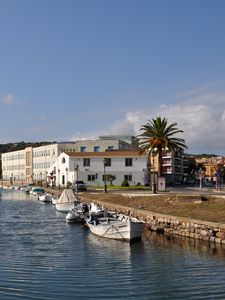 Preview wallpaper river, boats, yachts, houses, sky