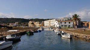 Preview wallpaper river, boats, yachts, houses, sky