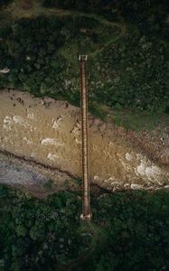 Preview wallpaper river, bridge, aerial view, height, overview