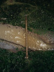 Preview wallpaper river, bridge, aerial view, height, overview