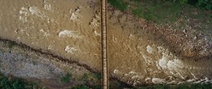 Preview wallpaper river, bridge, aerial view, height, overview