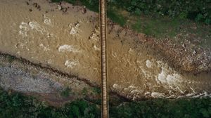 Preview wallpaper river, bridge, aerial view, height, overview
