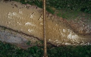 Preview wallpaper river, bridge, aerial view, height, overview